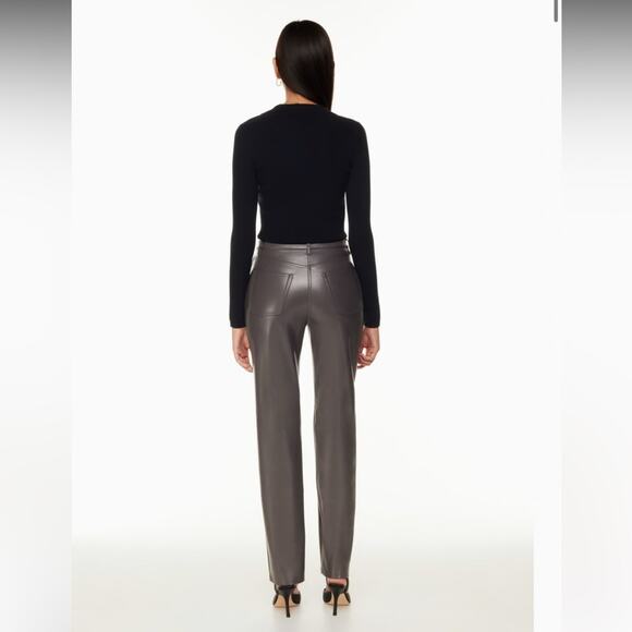 Aritzia Wilfred The Melina Faux Leather Pants Women Size 4 Straight Leg Grey - Picture 2 of 13